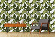 Load image into Gallery viewer, Green tropical palm leaves fabric peel and stick wallpaper with chair and table
