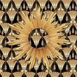 Load image into Gallery viewer, Gold and black Art Deco antique fabric peel and stick wallpaper with gold mirror on wall

