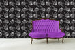Load image into Gallery viewer, Hand bones gothic black and white fabric peel and stick wallpaper with purple velvet sofa
