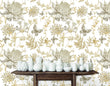 Load image into Gallery viewer, Neutral botanical floral farmhouse fabric peel and stick wallpaper with table and white cases
