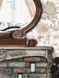 Load image into Gallery viewer, Neutral botanical floral farmhouse fabric peel and stick wallpaper with mirror, table and bricks
