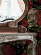 Load image into Gallery viewer, Dark gothic skull floral fabric peel and stick wallpaper with table and mirror
