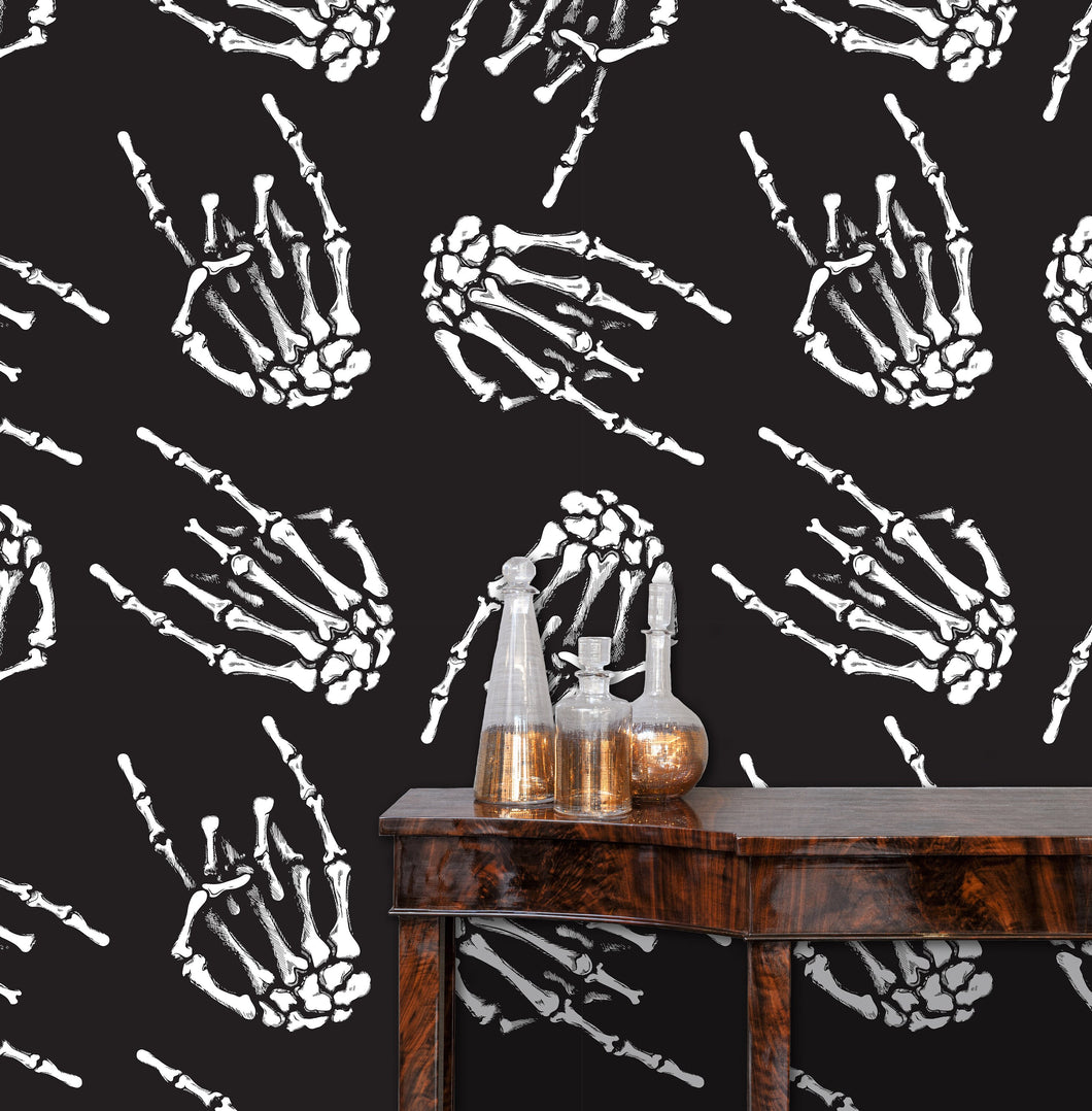 Gothic Wallpaper, Moody Wallpaper, Goth Wallpaper, Bones Wallpaper, Dark Wallpaper, Black and White Wallpaper, Fabric Peel & Stick Wallpaper