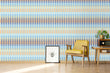 Load image into Gallery viewer, Blue and orange retro Mid-century modern fabric peel and stick wallpaper with radio, chair and picture
