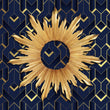 Load image into Gallery viewer, Blue and gold geometric Art Deco fabric peel and stick wallpaper with gold mirror
