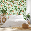 Load image into Gallery viewer, Vintage antique botanical floral fabric peel and stick wallpaper with bed, cabinet and plants
