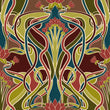 Load image into Gallery viewer, Red and green ornate antique Art Nouveau fabric peel and stick wallpaper sample
