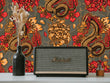 Load image into Gallery viewer, Gothic dragon floral fabric peel and stick wallpaper with radio and plant
