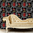 Load image into Gallery viewer, Victorian gothic fairytale queen of hearts fabric peel and stick wallpaper with gold sofa
