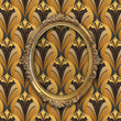 Load image into Gallery viewer, Gold and brown antique geometric Art Deco fabric peel and stick wallpaper with gold mirror
