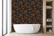 Load image into Gallery viewer, Colorful bird flower garden fabric peel and stick wallpaper in bathroom with tub and shelves
