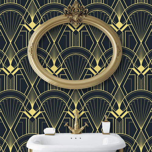 Altyre Street Black and Gold Art Deco Peel and Stick Wallpaper