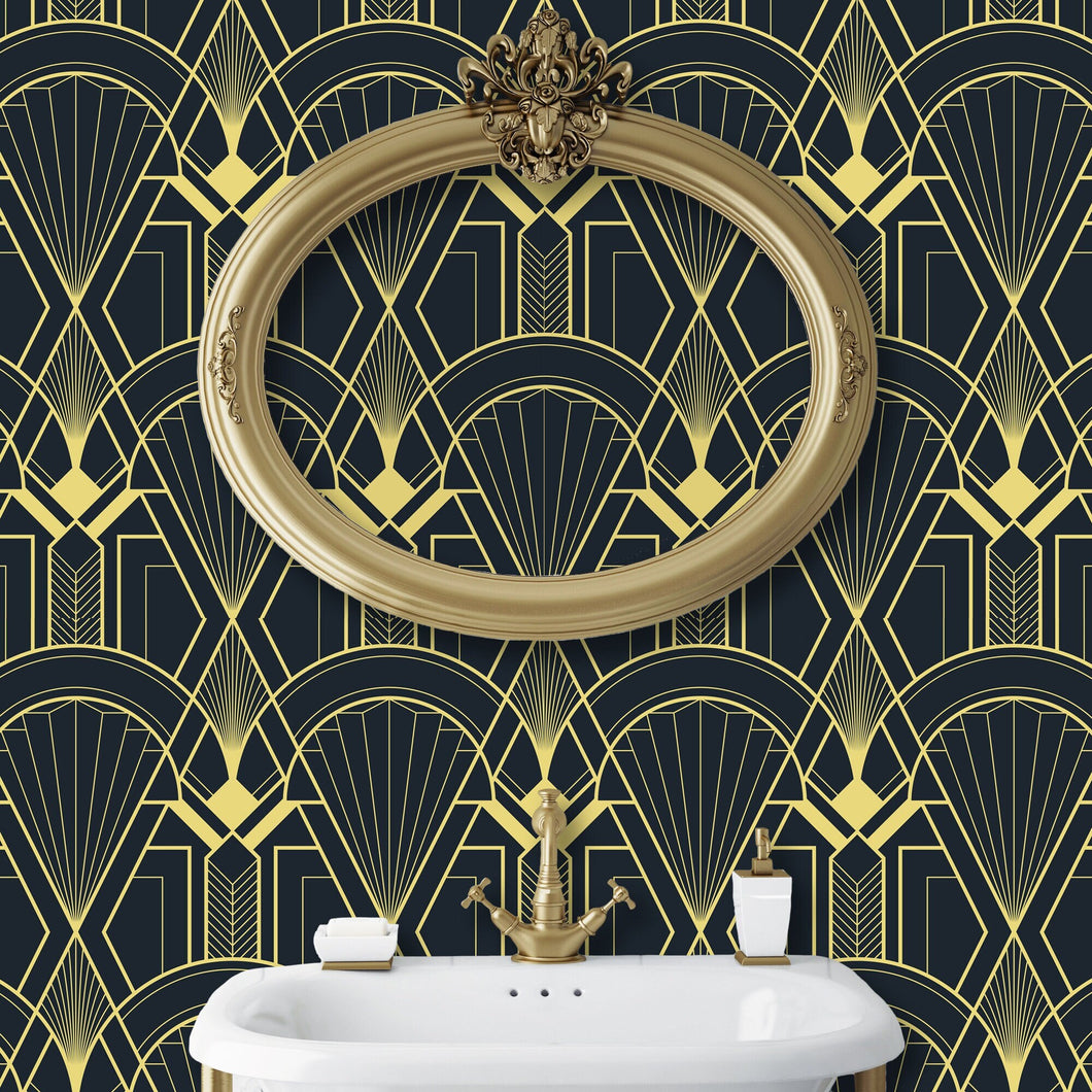 Altyre Street Black and Gold Art Deco Peel and Stick Wallpaper