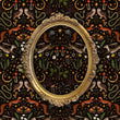 Load image into Gallery viewer, Dark mushroom cottagcore fairytale forest animals fabric peel and stick wallpaper with gold mirror
