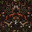 Load image into Gallery viewer, Dark mushroom cottagcore fairytale forest animals fabric peel and stick wallpaper sample
