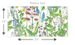 Load image into Gallery viewer, Green and blue wildflower garden cottage fabric peel and stick wallpaper pattern size graphic
