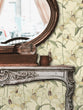 Load image into Gallery viewer, Farmhouse cottage botanical floral fabric peel and stick wallpaper with mirror and table
