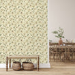 Load image into Gallery viewer, Farmhouse cottage botanical floral fabric peel and stick wallpaper with bench and baskets
