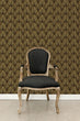 Load image into Gallery viewer, Black and gold antique Art Deco geometric peel and stick wallpaper with black chair
