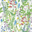 Load image into Gallery viewer, Green and blue wildflower garden cottage fabric peel and stick wallpaper sample
