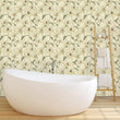 Load image into Gallery viewer, Farmhouse cottage botanical floral fabric peel and stick wallpaper with bathtub and ladder
