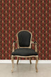 Load image into Gallery viewer, Vintage Art Decor geometric red and gold fabric peel and stick wallpaper with black chair
