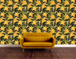 Load image into Gallery viewer, Yellow lily floral botanical fabric peel and stick wallpaper with yellow sofa
