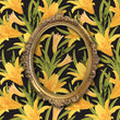 Load image into Gallery viewer, Yellow lily floral botanical fabric peel and stick wallpaper with gold mirror

