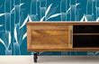 Load image into Gallery viewer, Blue bamboo botanical Asian fabric peel and stick wallpaper with cabinet
