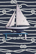 Load image into Gallery viewer, Blue and white nautical rope and knots fabric peel and stick wallpaper with decorative boat
