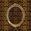 Load image into Gallery viewer, Black and gold Victorian gothic damask fabric peel and stick wallpaper with gold mirror
