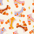 Load image into Gallery viewer, Vintage retro 1970s roller skates fabric peel and stick wallpaper sample

