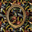 Load image into Gallery viewer, Tropical bird botanical floral fabric peel and stick wallpaper with gold mirror

