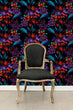 Load image into Gallery viewer, Dark bold moody gothic floral fabric peel and stick wallpaper with black chair
