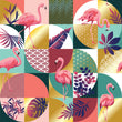 Load image into Gallery viewer, 80s pink and blue tropical retro fabric peel and stick wallpaper sample
