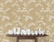 Load image into Gallery viewer, Asian Chinoiserie Victorian botanical fabric peel and stick wallpaper with table and white jars
