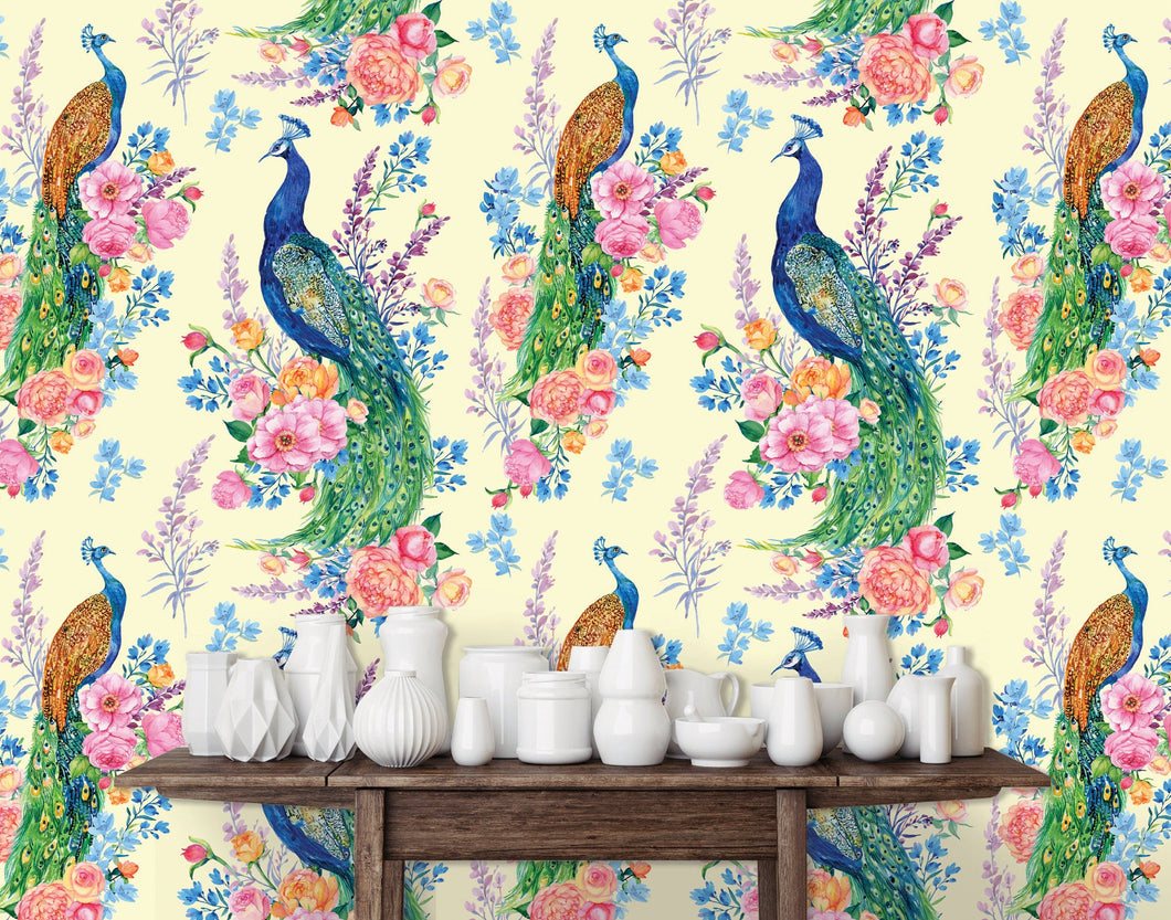 Aberdalgie Gardens Botanical Peacock Chinoiserie Peel and Stick Wallpaper