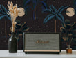 Load image into Gallery viewer, Dark tropical peel and stick wallpaper with flower vase and retro radio
