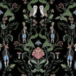 Load image into Gallery viewer, Victorian Fabric, Fairytale Material, Woodland Animals Design, Dark Floral Pattern, Moody Cloth, Cottagecore Textiles, Fabric By the Yard
