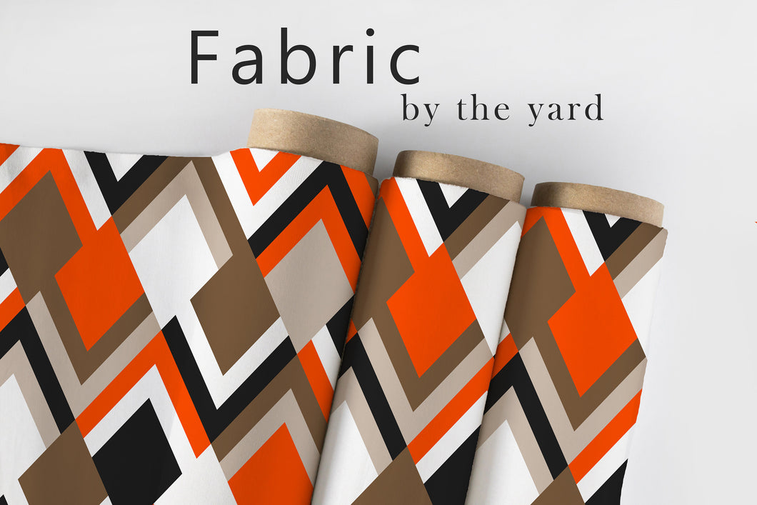 Retro Fabric, Mid Century Modern Material, Geometric Textiles, Vintage Design, Argyle Cloth, Orange and Grey Pattern, Fabric By The Yard