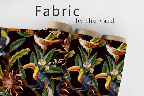 Retro Fabric, Palm Material, Toucan Textiles, Tropical Design, Botanical Cloth, Vintage Fabric, Coastal Pattern, Fabric By The Yard