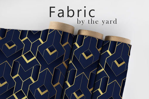 Art Deco Fabric, Navy and Gold Material, Geometric Textiles, Elegant Design, Vintage Fabric, Upholstery Material, Fabric by The Yard