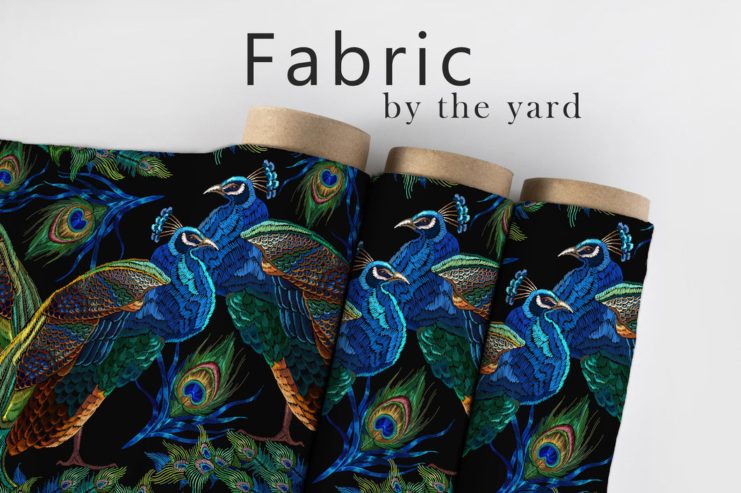 Victorian Fabric, Moody Material, Peacock Textiles, Celestial Design, Dark Botanical Cloth, Ethereal Bird Fabric, Fabric By The Yard