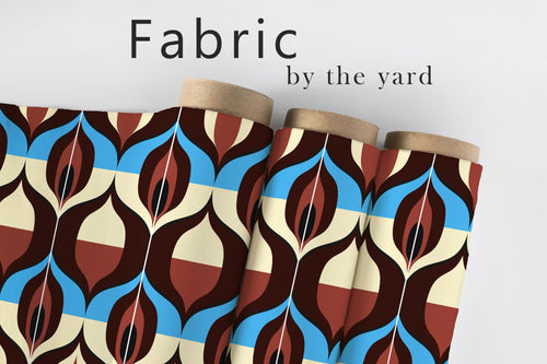 Retro Fabric, Mid Century Modern Material, Geometric Textiles, Vintage Design, MCM Cloth, Blue and Brown Pattern, Fabric By The Yard