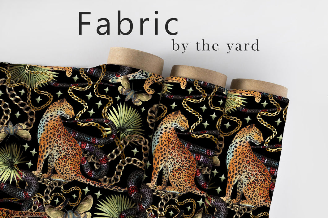 Cheetah Fabric, Eclectic Material, Jungle Textiles, Maximalist Design, Moody Cloth, Black and Gold Pattern, Fabric By The Yard