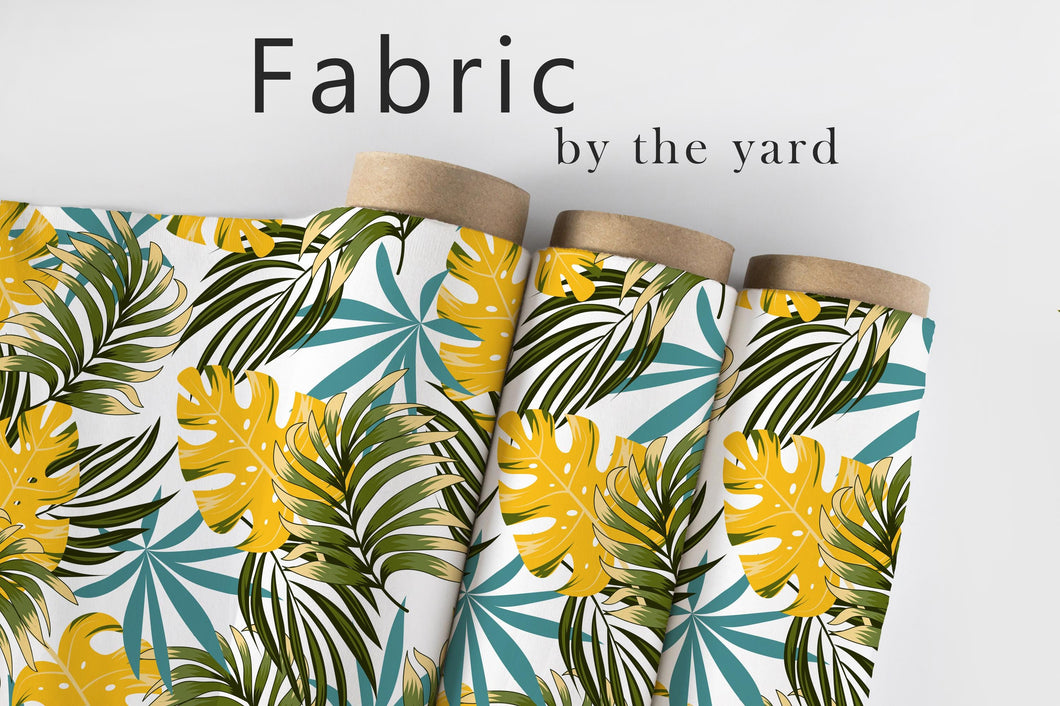 Tropical Fabric, Palm Material, Fern Textiles, Coastal Design, Botanical Cloth, Beach House Fabric, Vintage Pattern, Fabric By The Yard