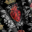 Load image into Gallery viewer, Gothic Fabric, Goth Material, Queen of Hearts Textiles, Victorian Design, Halloween Cloth, Crown Fabric, Dark Pattern, Fabric By The Yard

