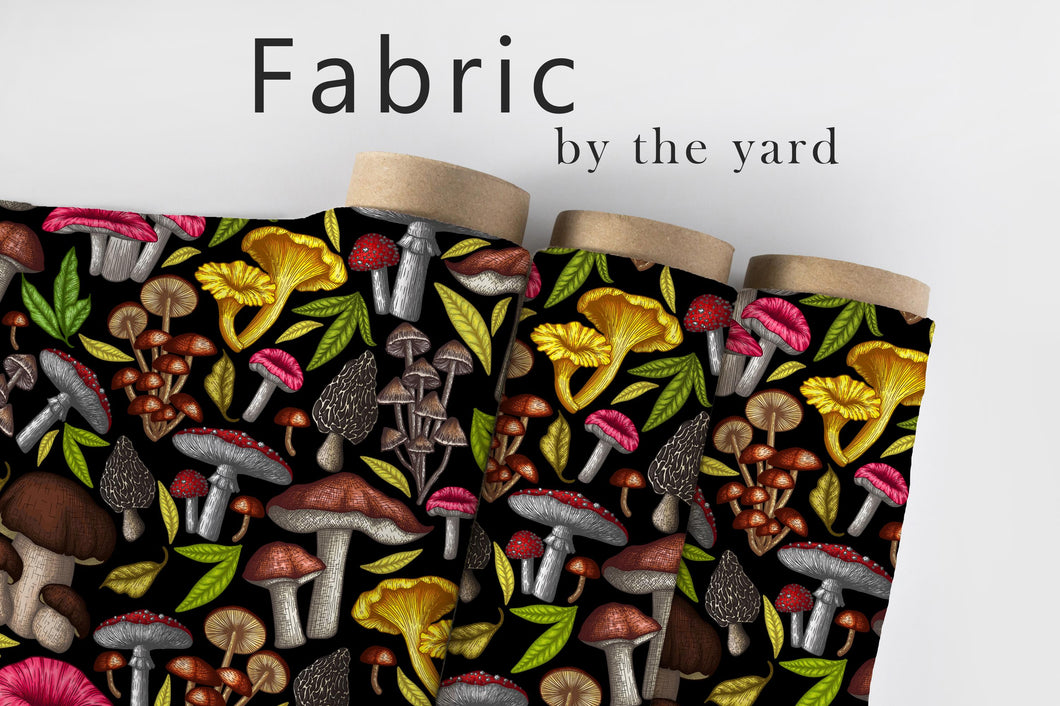 Cottagecore Fabric, Mushroom Material, Botanical Textiles, Forest Design, Fairytale Fabric, Upholstery Material, Fabric by The Yard