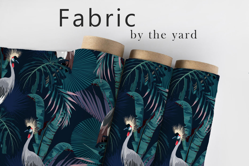 Tropical Fabric, Palm Material, Peacock Textiles, Botanical Design, Floral Cloth, Vintage Fabric, Coastal Pattern, Fabric By The Yard