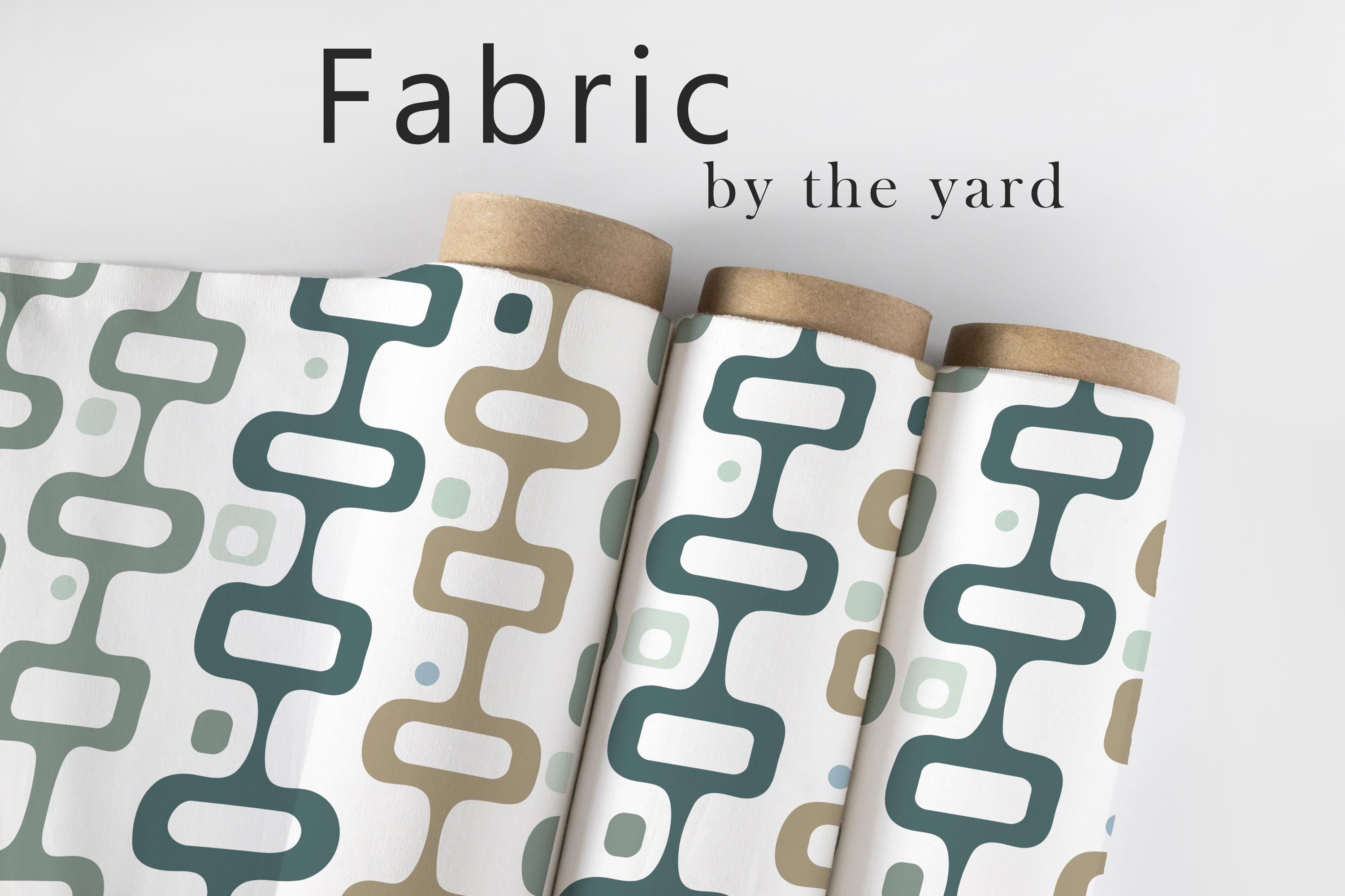 Vintage 1950s Linen Abstract Fabric, Mid Century Modern